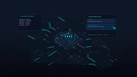 Ai network animation loop with cyber robot core and glowing data flow Stock Footage 346540003
