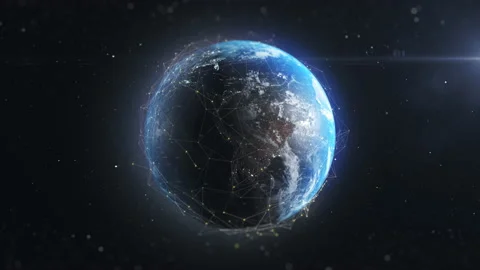 Ai network on line 3d earth animation background. Concept global spread of Stock Footage 194684194