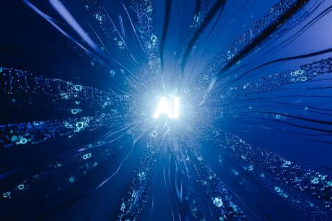 AI network with many wires. 3d render Illustrazione stock