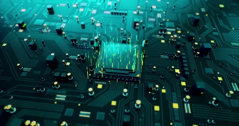 AI Network Server Processor On Motherboard. Data Flow In Progress. Stock Footage 288107474
