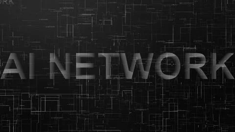 AI network text technology data line black white color Stock Illustration