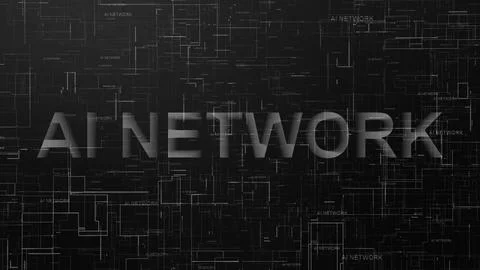 AI network text technology data line black white Stock Illustration