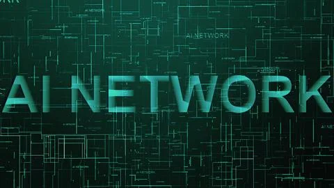 AI network text technology data line cyan color Stock Illustration