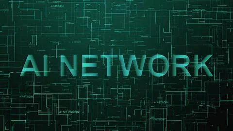 AI network text technology data line cyan Stock Illustration