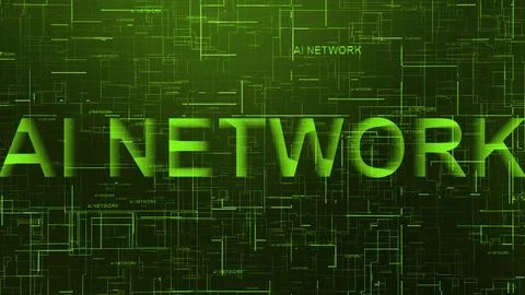 AI network text technology data line green color Ilustración de archivo