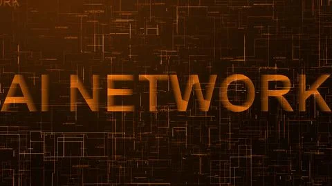 AI network text technology data line orange color Stock Illustration
