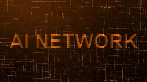 AI network text technology data line orange Stock Illustration