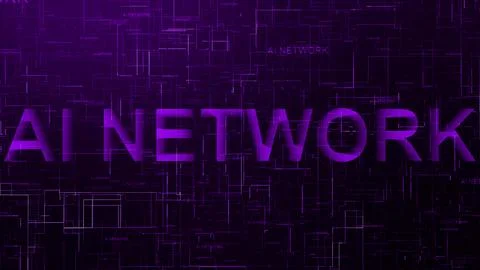 AI network text technology data line purple color Stock Illustration