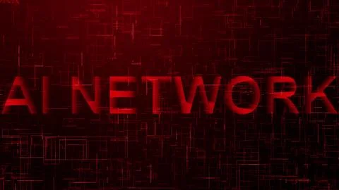 AI network text technology data line red color Stock Illustration