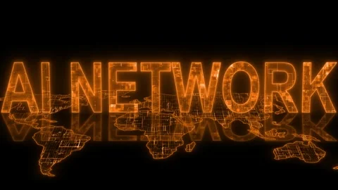 AI network text technology earth map animation glowing orange Stock Footage 260033853