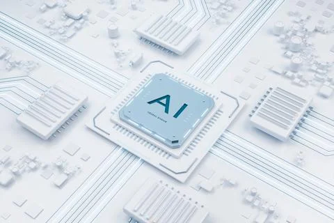 AI neural engine chip on circuit board. 3d render Stock Illustration