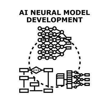 Ai neural model development process and machine learning Illustrazione stock