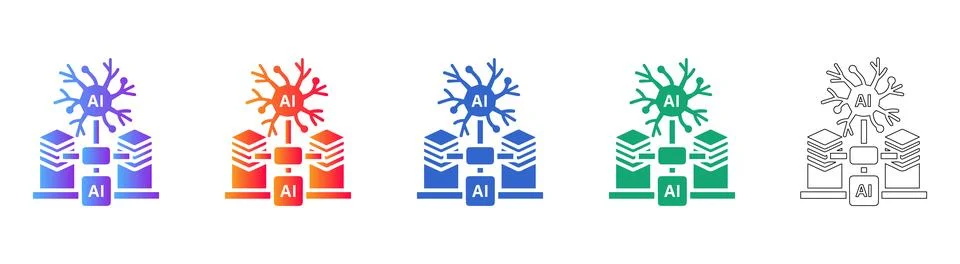 AI Neural Network and Data Server Icons Stock Illustration
