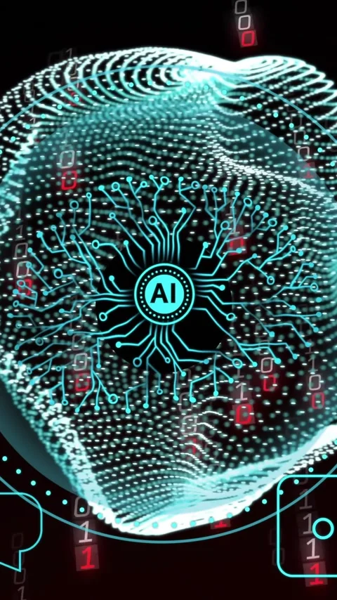 AI neural network animation over binary code and digital communication icons Stock Footage 320150467