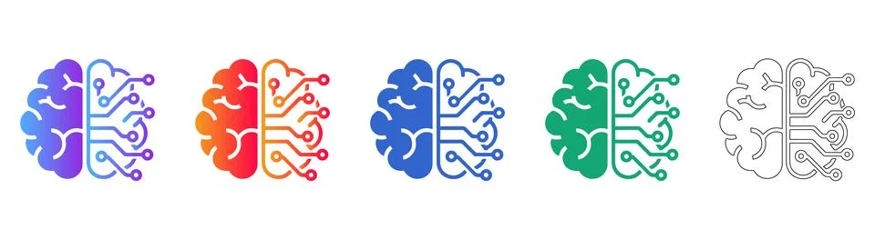 AI Neural Network Brain Icon Set Stock Illustration