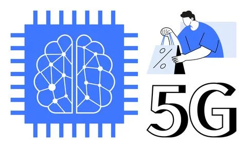 AI Neural Network Chip and 5G Technology Influencing E-commerce Stock Illustration
