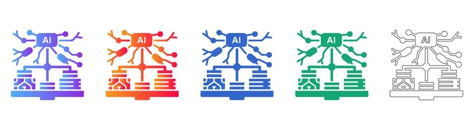 AI Neural Network Data Process Icons Stock Illustration