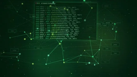 AI Neural Network Data Processing with Digital Code Background Stockbeeldmateriaal 335357718