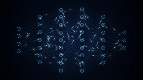 AI neural network with glowing data pulses, blue, 4K loop 库存影片 347110840