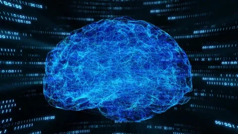 AI Neural Network: Human Brain Plexus and Binary Data Grid Stock Footage 339267566
