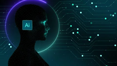 AI Neural Network: Human Profile and Integrated Circuitry Stock Footage 339267598