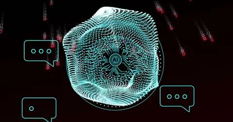 AI neural network image over binary code and digital communication icons Stock Illustration