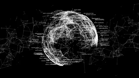 AI Neural Network Mapping Deep Learning Token Cluster Blueprint Overlay Stock Footage 337136296