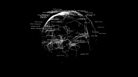 AI Neural Network Text Mapping and Deep Learning Token Cluster Blueprint Stock Footage 336726691
