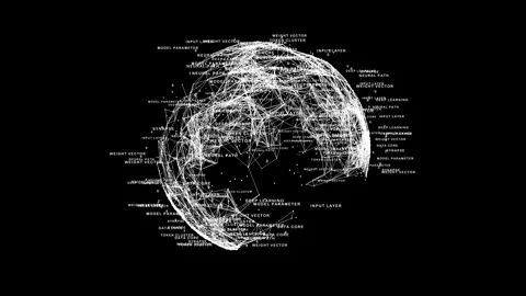 AI Neural Network Text Mapping Deep Learning Token Cluster Blueprint Overlay Stock Footage 337136191