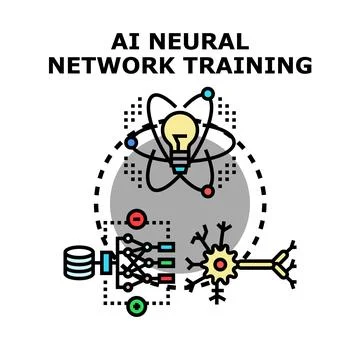 Ai neural network training process developing artificial intelligence Stockillustratie