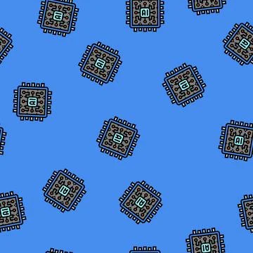 Ai optimization chip data center vector seamless pattern Stock Illustration