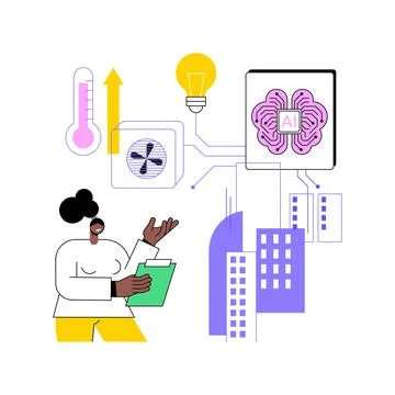 AI-Optimized Building Energy Management abstract concept vector illustration. Ilustración de archivo