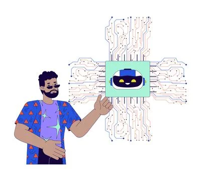 AI optimized hardware 2D linear illustration concept Stock Illustration