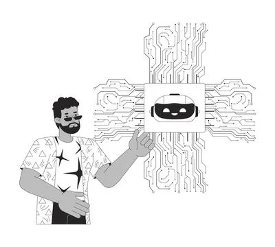 AI optimized hardware black and white 2D illustration concept Stock Illustration