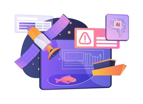AI-Optimized Illegal Fishing Detection abstract concept vector illustration. Illustrazione stock