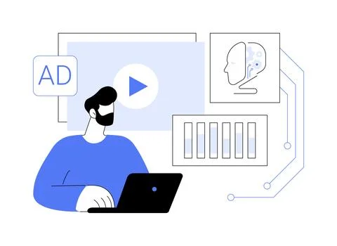 AI-Optimized Programmatic Advertising abstract concept vector illustration. Illustrazione stock