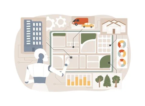 AI-Optimized Urban Planning abstract concept vector illustration. Illustrazione stock