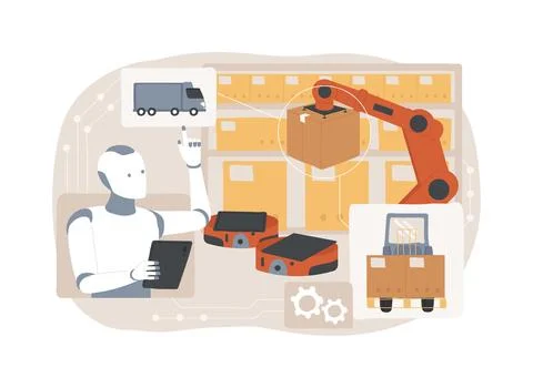 AI-Optimized Warehouse Operations abstract concept vector illustration. Ilustración de archivo