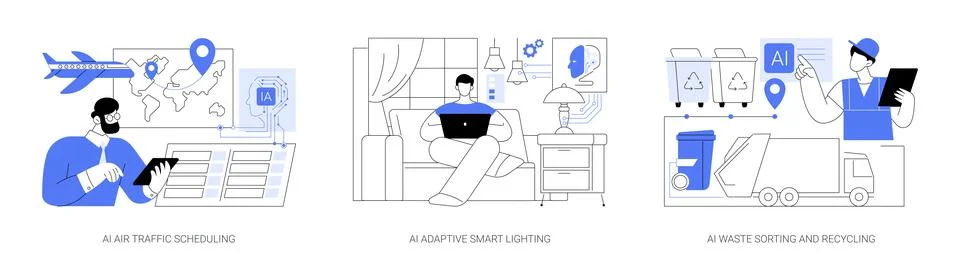 AI Optimizing Operations and Living abstract concept vector illustrations. Stock Illustration