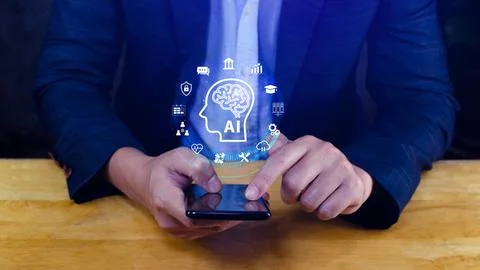 AI or Artificial intelligence business concept, technology business icon an.. Stock Photos
