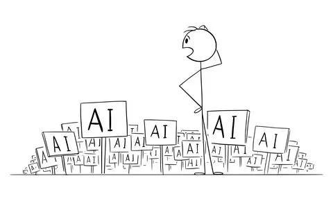 Ai or Artificial Intelligence is Everywhere, Vector Cartoon Stick Figure Stock Illustration
