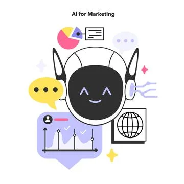 AI or artificial intelligence in marketing. AI-based targeting advertising. 스톡 일러스트