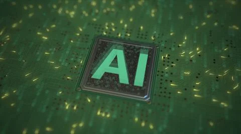 AI or Artificial Intelligence text on a computer processor 3d rendering 스톡 일러스트