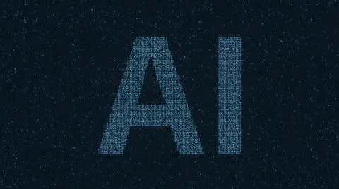 AI or Artificial Intelligence text consisting of many symbols on computer Stock Illustration