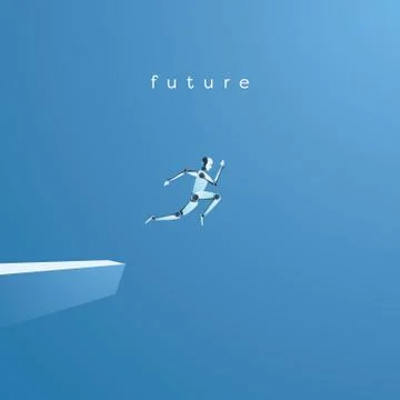 Ai or artificial intelligence vector concept with ai robot jumping, leaping into Stock Illustration