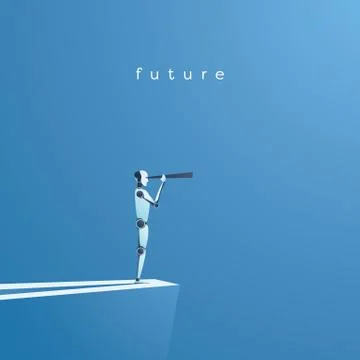 Ai or artificial intelligence vector concept with ai robot looking throught Stock Illustration