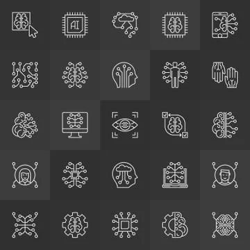 AI or artificial intelligence vector concept line icons Stock Illustration