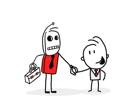 Ai or artificial intelligence vector concept with ai robot handshake with human. Stock Illustration