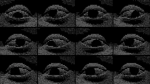 Ai or facial recognition software with eyes looking everywhere. 4k Loop Stock Footage 129447469