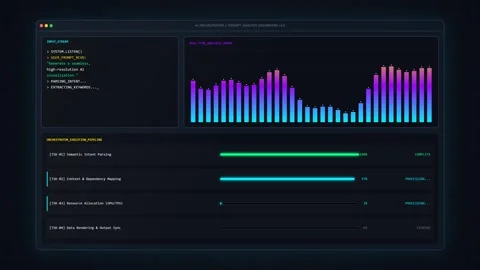 AI Orchestrator Dashboard with Real-Time Data Visualization and Progress Bars Stock Footage 344514077